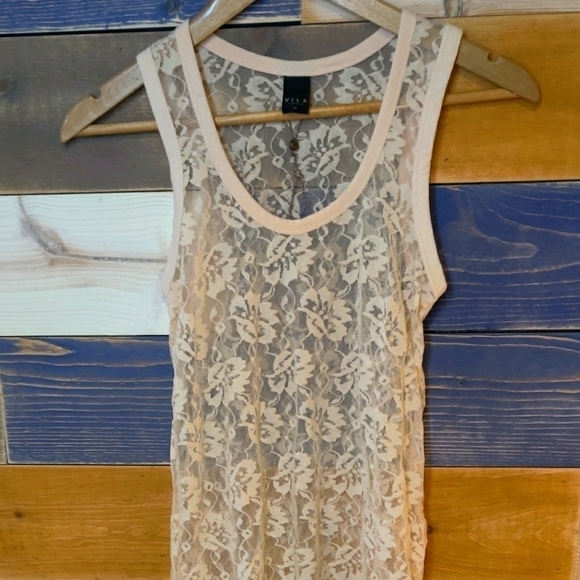 Vila Lace Tunic Dress Tank cream beige M lace - Picture 6 of 6